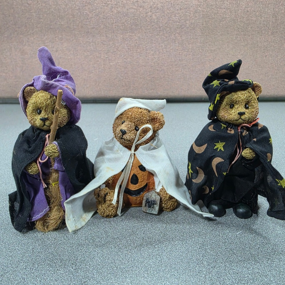 Teddy Bear Halloween Figurines Set 3 Multicolor Good Witch Ghost Wizard